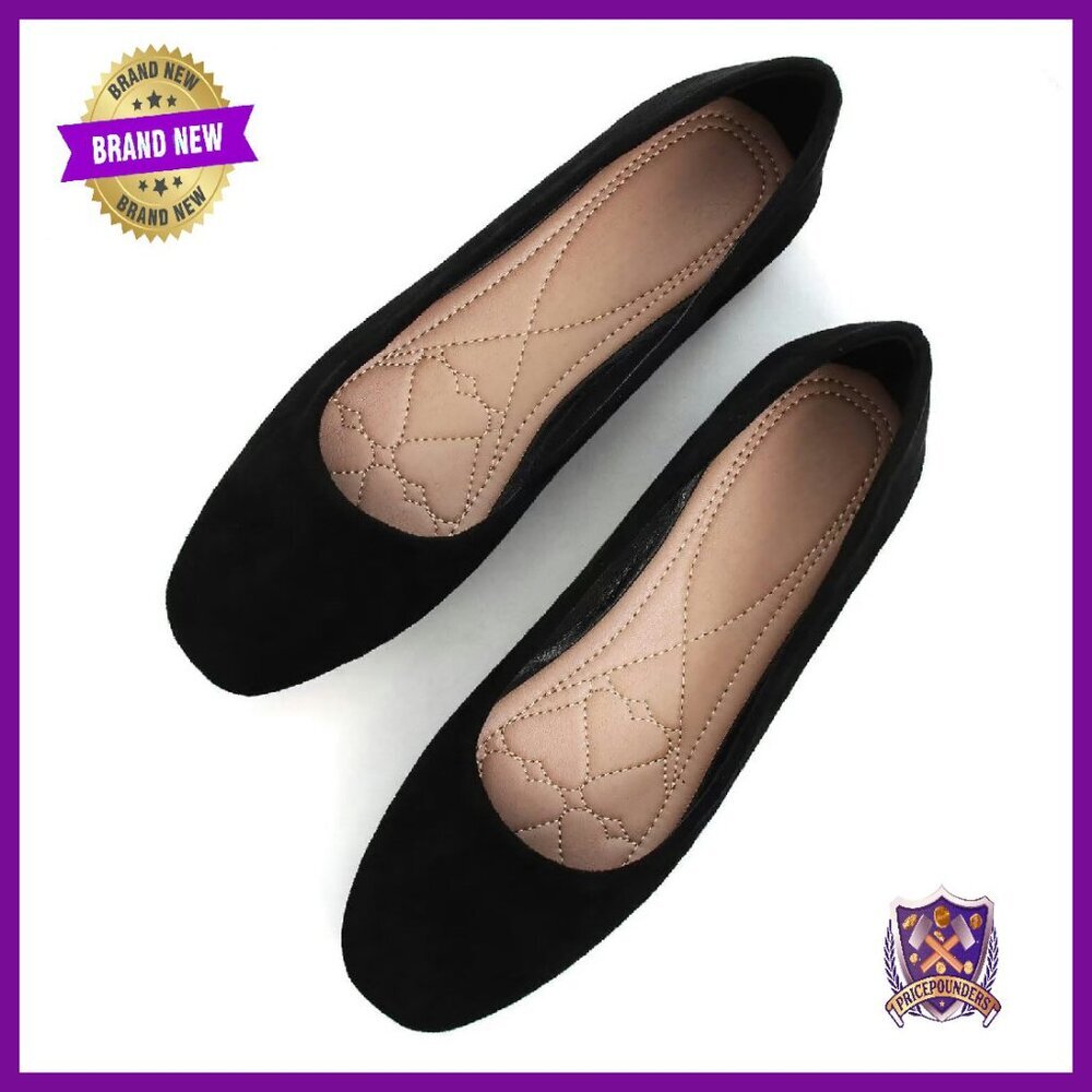 Women's Square Toe Ballet Flats Suede Slip On Loafers Lightweight Comfort